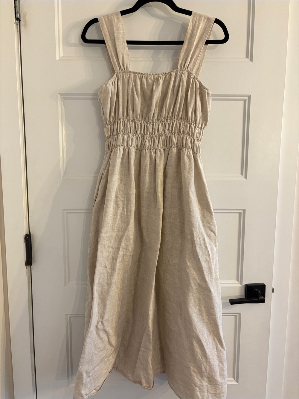 Natural Linen Smocked Waist Midi Saks Fifth Avenue - Oatmeal